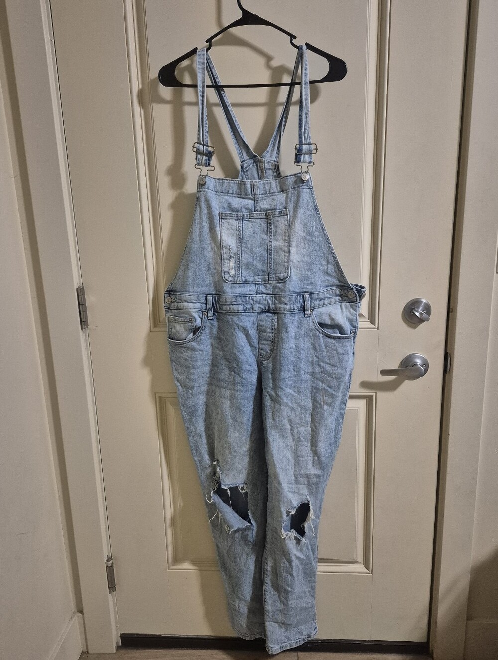 Maurices Light Blue Distressed Denim Overalls